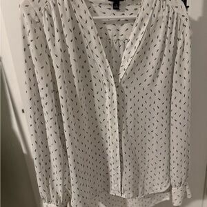 Ann Taylor White Blouse with Black Leaf Pattern